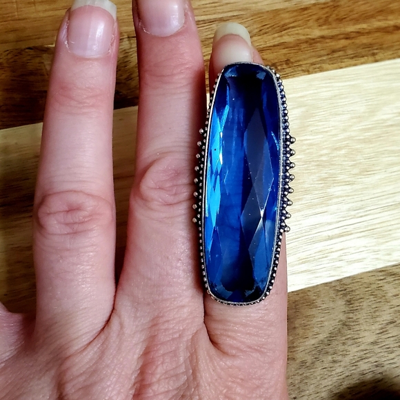 New Blue Quartz 925 Silver Statement Ring. - Picture 9 of 10